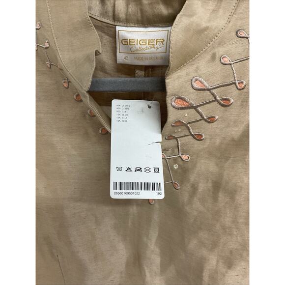 Geiger Austria Linen /Silk Blend Embroidered Shirt Sz 42, Hidden Zipper, New - Picture 4 of 11